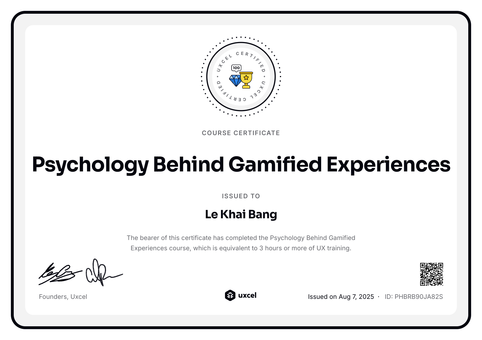 Le Khai Bang's certificate